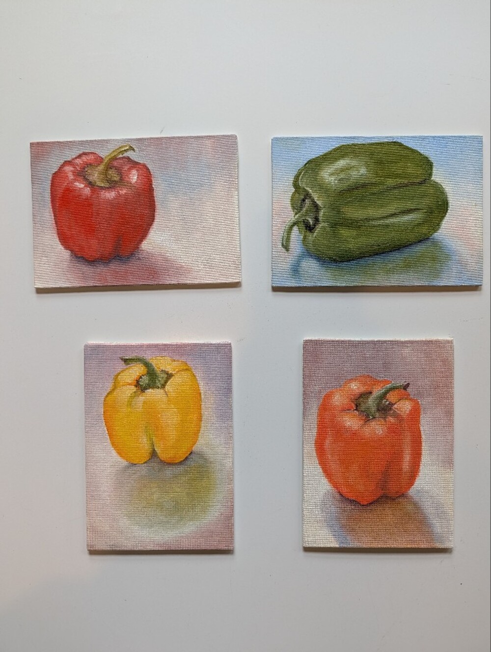 Original Oil Paintings SET OF 4 colorful Bell Peppers Size 5×7